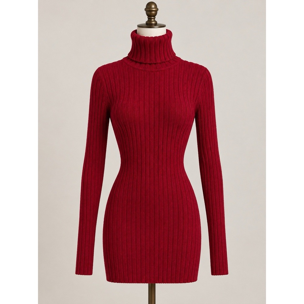 SUNDANCE Catalog Legends Organic Cotton Rib Knit Turtleneck Sweater PXS Red